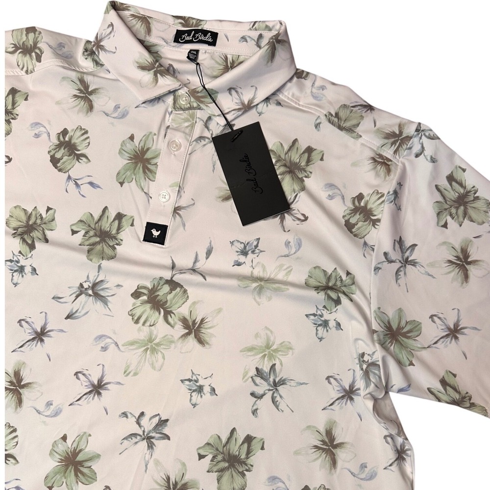 Bad Birdie Mens The OC Core Polo Floral White Green BBMP015-604 XXL New